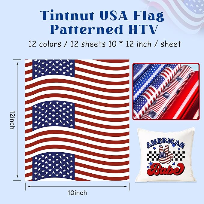 Tintnut Patriotic Flag Glitter Heat Transfer Vinyl, Independence Day theme - Image 2