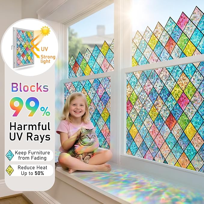 Sunbaby Window Privacy Film Stained Glass Decorative Rainbow Window Cling - Image 3