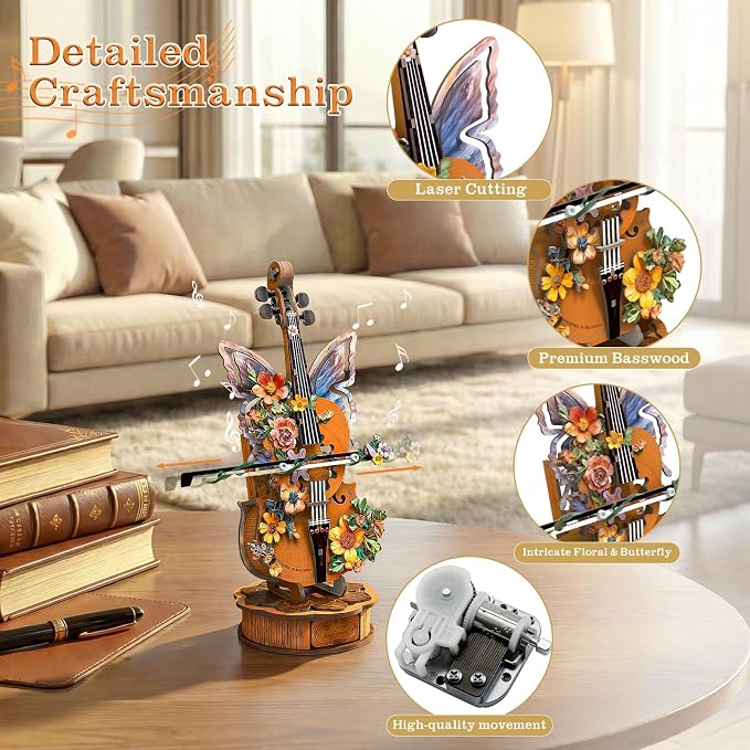 3D Wooden Puzzles for Adults, Cello Music Box - Image 4