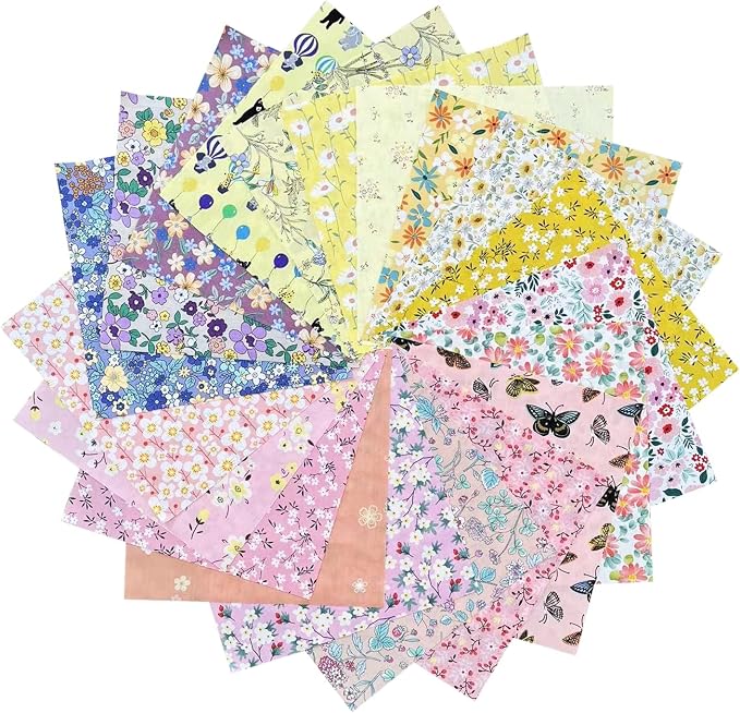 HANPATQUI 50PCS 5 x 5 inch Floral 100% Cotton Fat Quarters Fabric - Image 3