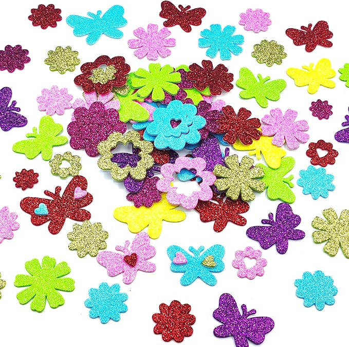 180PCS Glitter Foam Flower Stickers, Spring Theme Puffy Shapes | by IFKEGON