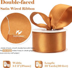 HUIHUANG Burnt Orange Satin Wired Ribbon1-1/2, Gift Wrapping, Wedding - Image 2