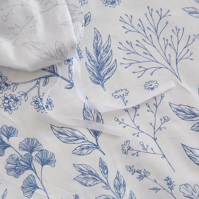 mixinni Girls Blue Flower Leaves Pattern on White Duvet Cover Twin Size Soft - Image 6