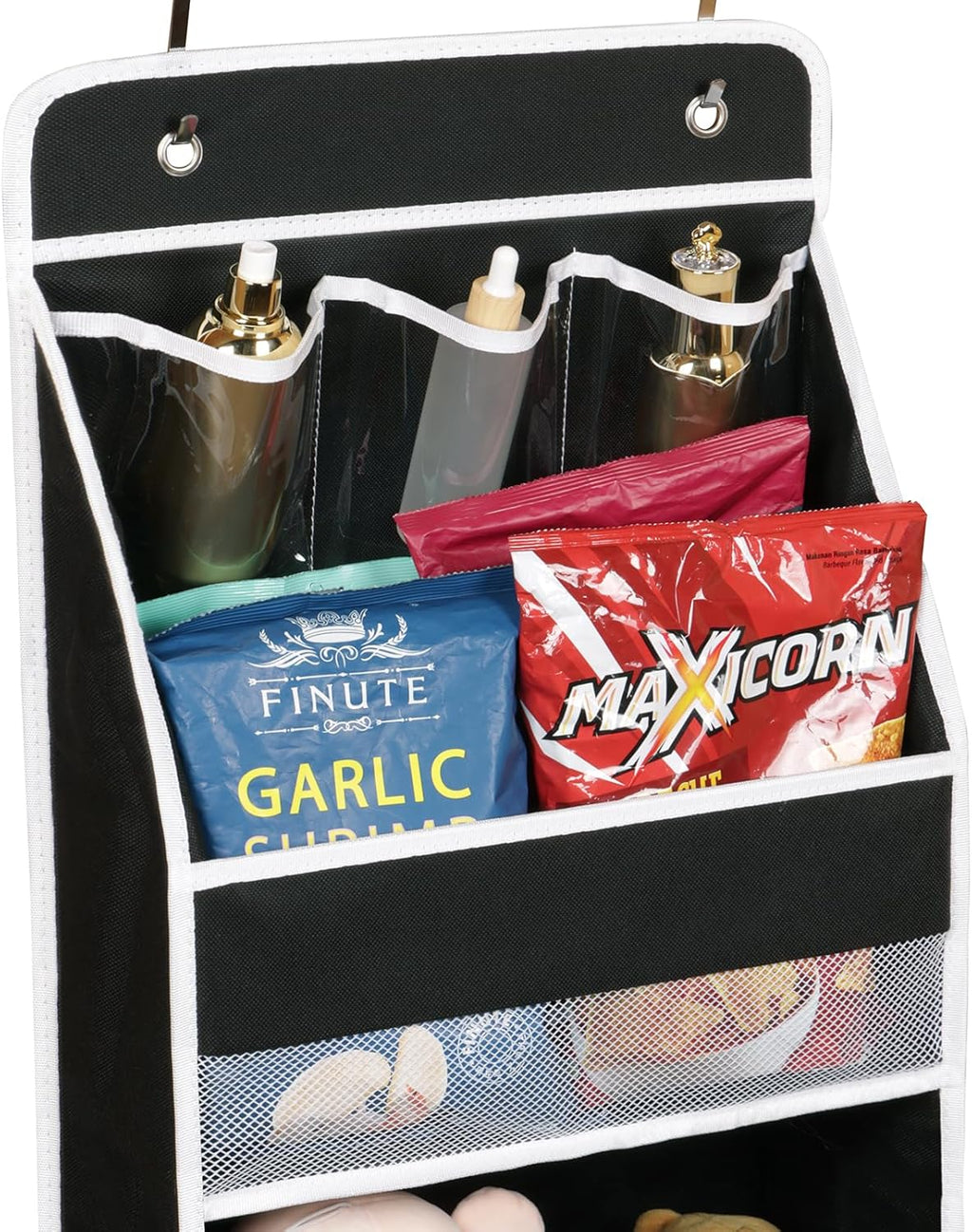 Univivi 6-Shelf Over Door Hanging Organizer Fabric Baby Door Storage with 5 Large Pockets and 3 Small PVC Pockets Wall Mount Hanging Storage Organizers for Baby Essential (Black)