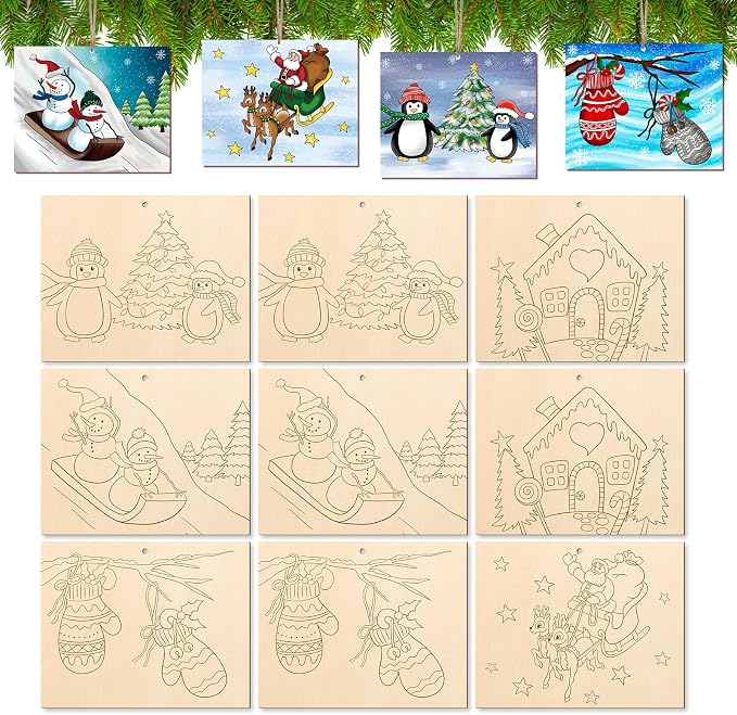 COCHIE 10 Pieces Large Christmas Unfinished Wood Crafts to Paint by COCHIE