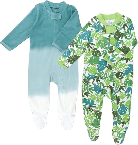 HonestBaby Baby Sleep N' Play One-Piece Zip-Front Footed Organic Cotton Pajama Sleeper