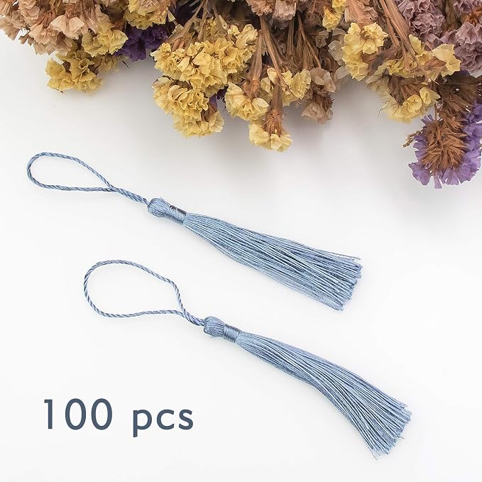 VAPKER 100 Pieces Steelblue Color Tassels 13cm/5-Inch Silky Handmade Soft - Image 3