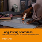 Fiskars 45mm Rotary Cutter for Fabric, Premium Steel Stick Fabric Cutter Cuts - Image 5