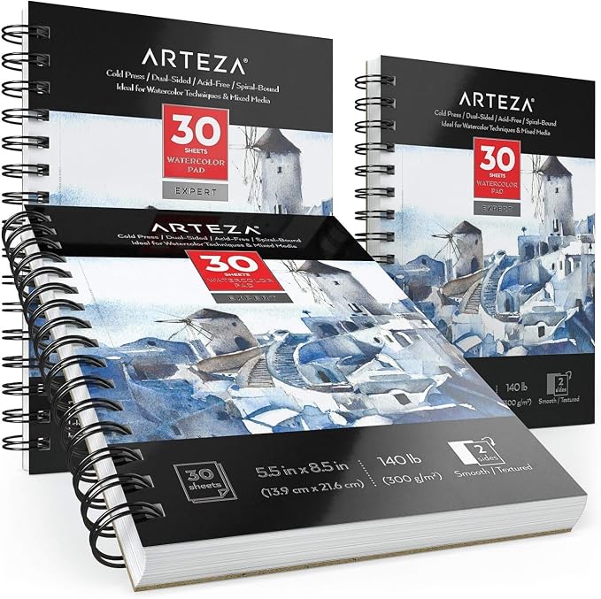 ARTEZA Watercolor Paper, 30 Sheets Each, 5.5x8.5 Inches Water Pad, Spiral Bound - Image 4