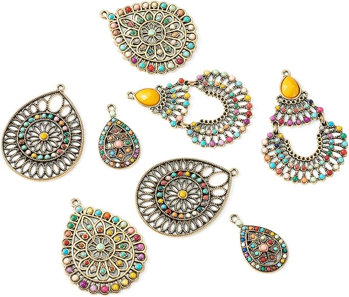 8Pcs Alloy Western Bohemian Teardrop Charms Antique Bronze Tibetan Style - Image 7