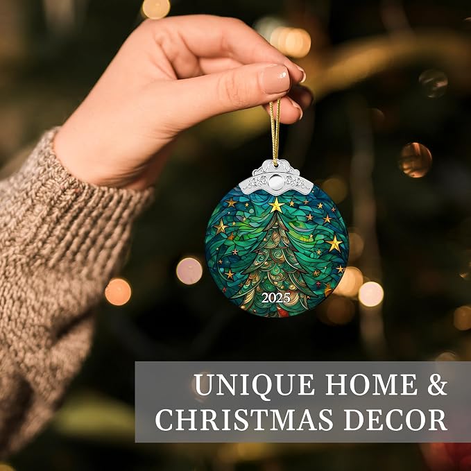 Christmas Ornaments 2025 Faux Stained Glass Effect, Christmas Tree Ornaments - Image 2