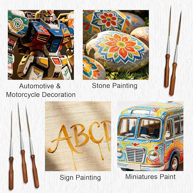 5Pcs Ox Ear Painting Detail Paint Brushes，Long Liner Brushes Fine Point Tip - Image 7