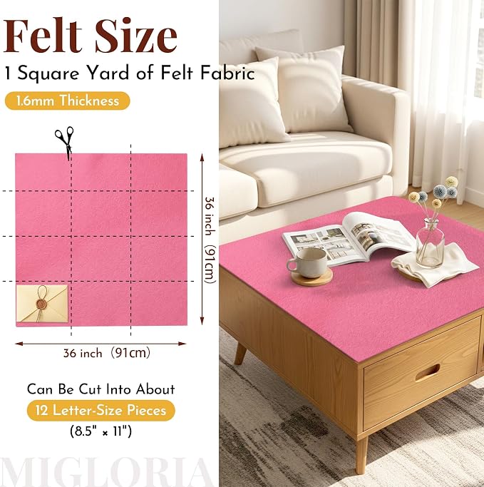 Large Felt Fabric Sheet 36 x 36 Inch, 1.6mm Thick | Soft nonwoven felt - Image 2