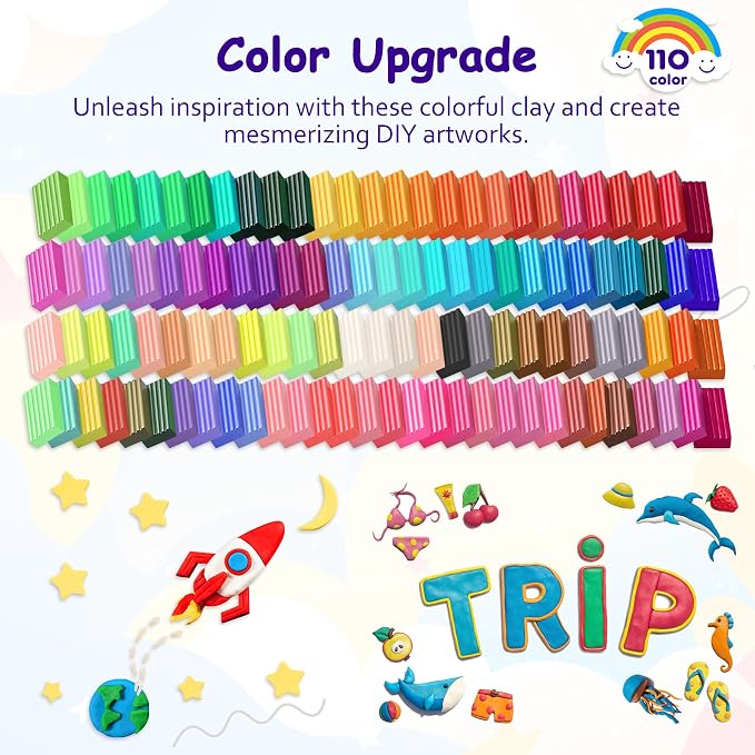 PeacePeo Polymer Clay 110 Colors Non-Sticky Oven Bake Clay 215 Pcs Non-Toxic - Image 3