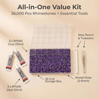 36000Pcs Purple Rhinestones for Bedazzling, Mixed Sizes 2-6MM Flatback Gems - Image 2