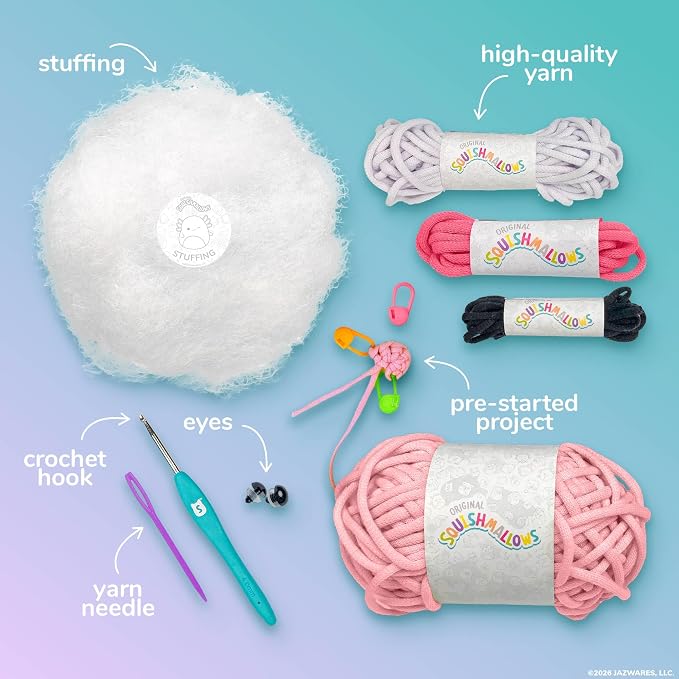 Original Squishmallows™ Crochet Kit – Archie Bag Charm, Axolotl Crochet Kit - Image 4