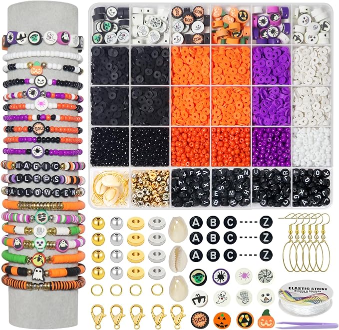 YMSDZHL 3300+PCS Clay Beads Bracelet Making Kit, Halloween DIY Flat Preppy Beads by YMSDZHL