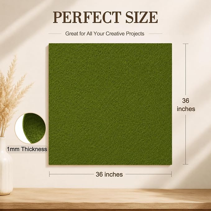 Moss Green Large Felt Fabric 36" x 36", 1mm Stiff Felt Sheet, Nonwoven Fabric - Image 3