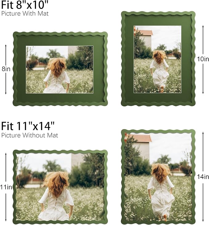 11x14 Picture Frame with Mat for 8x10, Wavy Edge Wooden Real Glass Photo Frame - Image 4