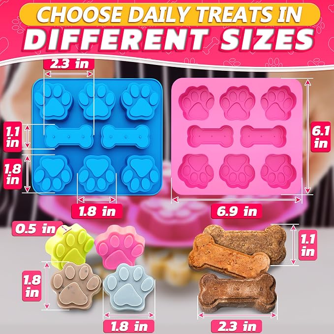 2 Pcs Dog Treat Molds Silicone, Bone & Paw Shapes, Non-Stick | Dog Molds - Image 2