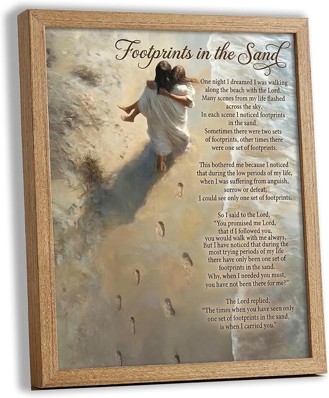 REWBKFIM Footprints In The Sand Christian Canvas Wall Art Inspirational Jesus by Unknown