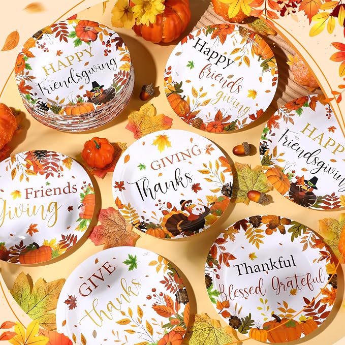 Funnymoom 60 Pcs 7 Inch Happy Friendsgiving Paper Plates Give Thanks Plates - Image 6