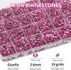 31000Pcs Dark Pink Rhinestones for Bedazzling, Flat Back Resin Jewel Crystal - Image 3