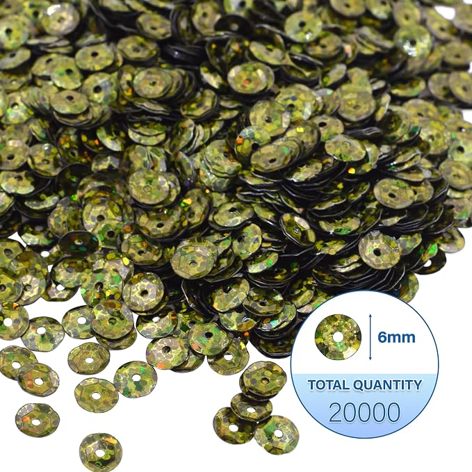 Mandala Crafts 6mm Cup Holographic Olive Green Sewing Embroidery Sequins | - Image 3
