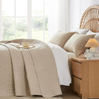 WURUIBO Beige Quilt Set King/Cal King Size, Embossing Microfiber Bedspreads - Image 3