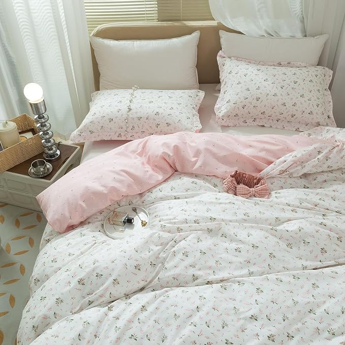 mixinni Cotton Floral Duvet Cover Twin Girl Pink Flower Teenage Girls Duvet by mixinni