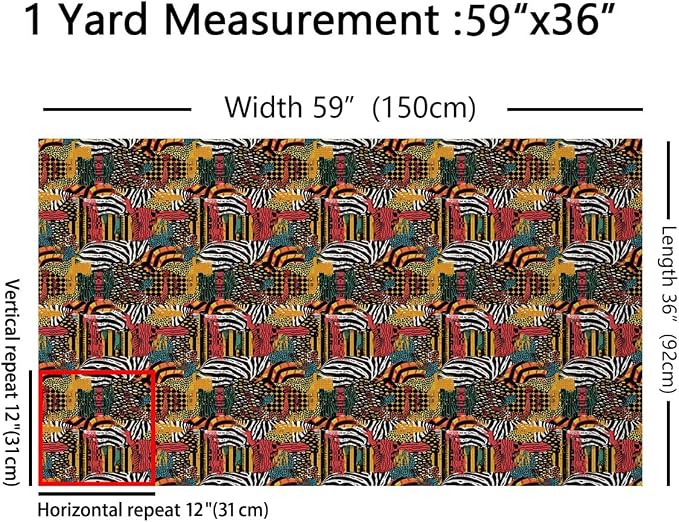 Castle Fairy Traditional African Fabric, Leopard Tiger Zebra Print, 1 Yard - Image 2