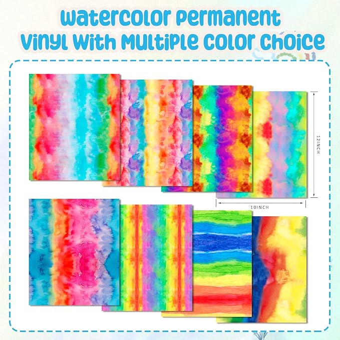 Tintnut Watercolor Gradient Permanent Vinyl 8 Sheets 12x10in Adhesive Vinyl | - Image 2