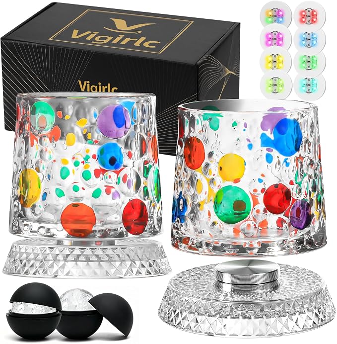 2PCS Spinning Whiskey Glass, 9.4oz | Hand-painted embossed, 360° rotating by Unknown