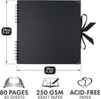 Bstorify Square Large Black Scrapbook Photo Albums 80 Pages Thick Kraft Paper - Image 2