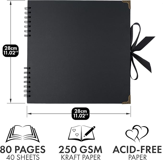 Bstorify Square Large Black Scrapbook Photo Albums 80 Pages Thick Kraft Paper - Image 2