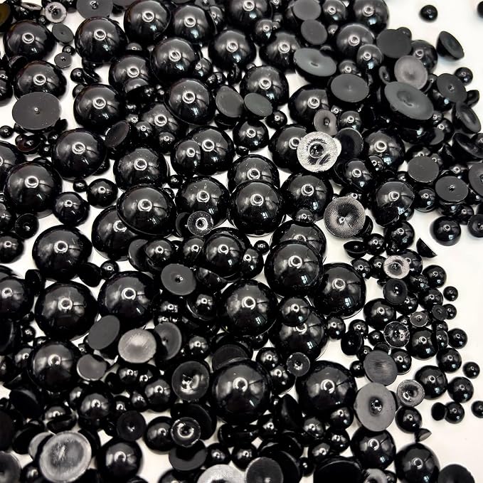 1500PCS 3-14mm Black Flatback Pearls, 150g Black Half-Round ABS Pearls - Image 7