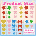 625Pcs Foam Stickers Glitter Colorful Star Heart Bow Shapes Stickers 5Sheets 3D - Image 2