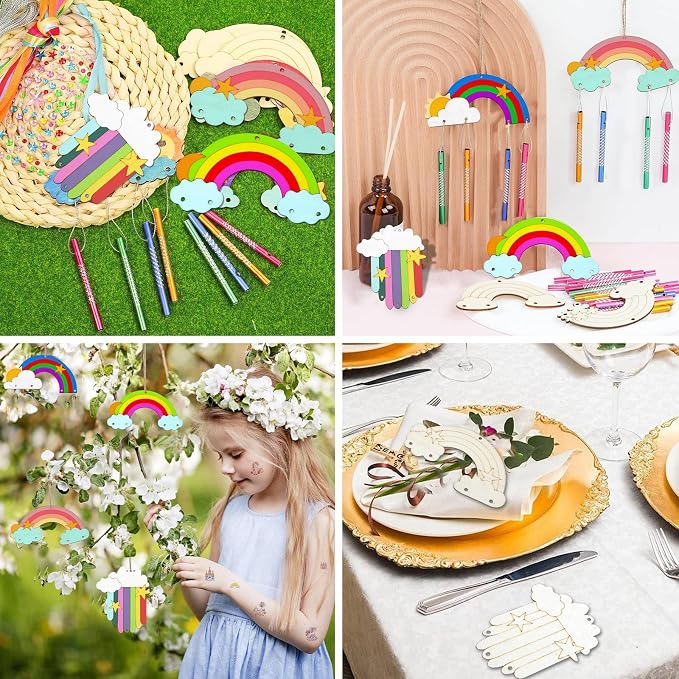 LiQunSweet 40 Pcs 4 Styles Rainbow Theme Unfinished Wood Cutout Cloud Rainbow - Image 7