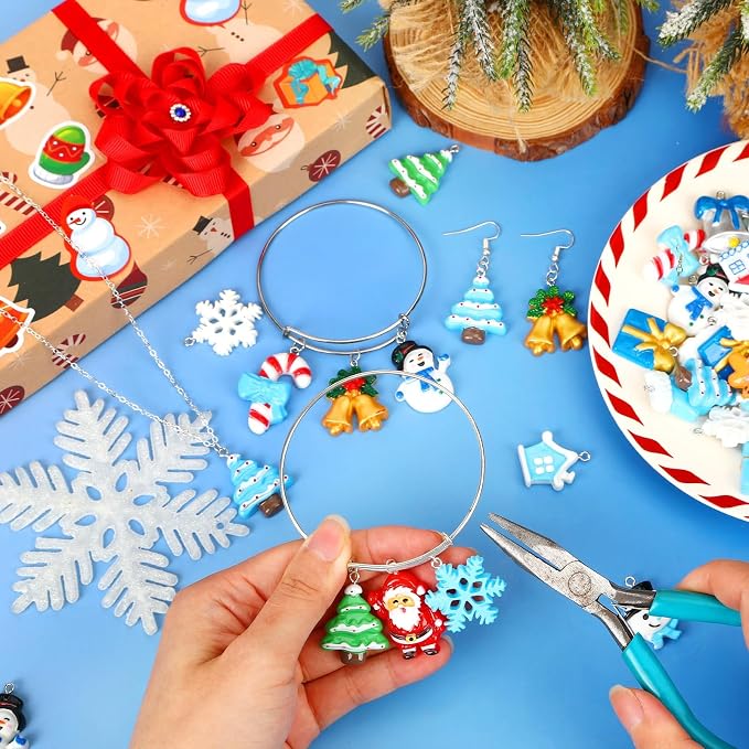 Augshy 64 Pcs Winter Resin Charms, Christmas Snowflake Snowman Pendants | - Image 4