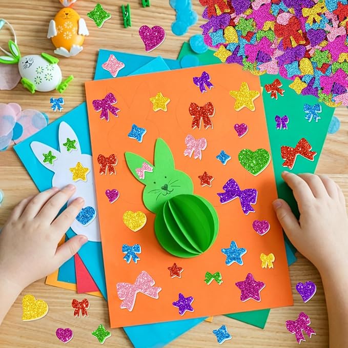 875PCS Glitter Foam Stickers, Colorful Heart & Star & Bow Stickers, - Image 4