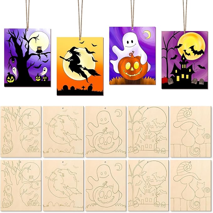 COCHIE 10PCS Large Halloween Unfinished Wood Crafts to Paint by COCHIE