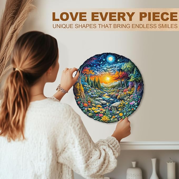 Sun Moon Forest Puzzles Adults Gifts Wooden 100 Pieces 8.5 * 8.5in - Image 6