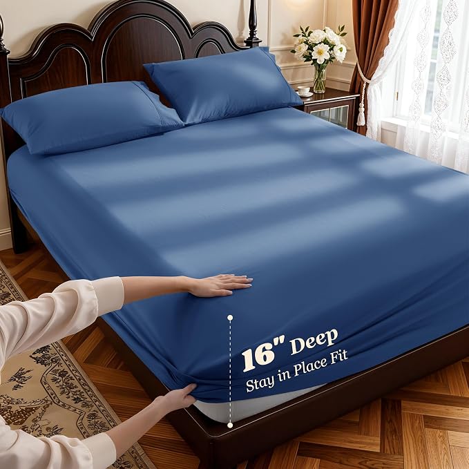 LBRO2M 1000 Thread Count 100% Cotton Sheets Set, King Size Bed Sheet 4 Piece - Image 4