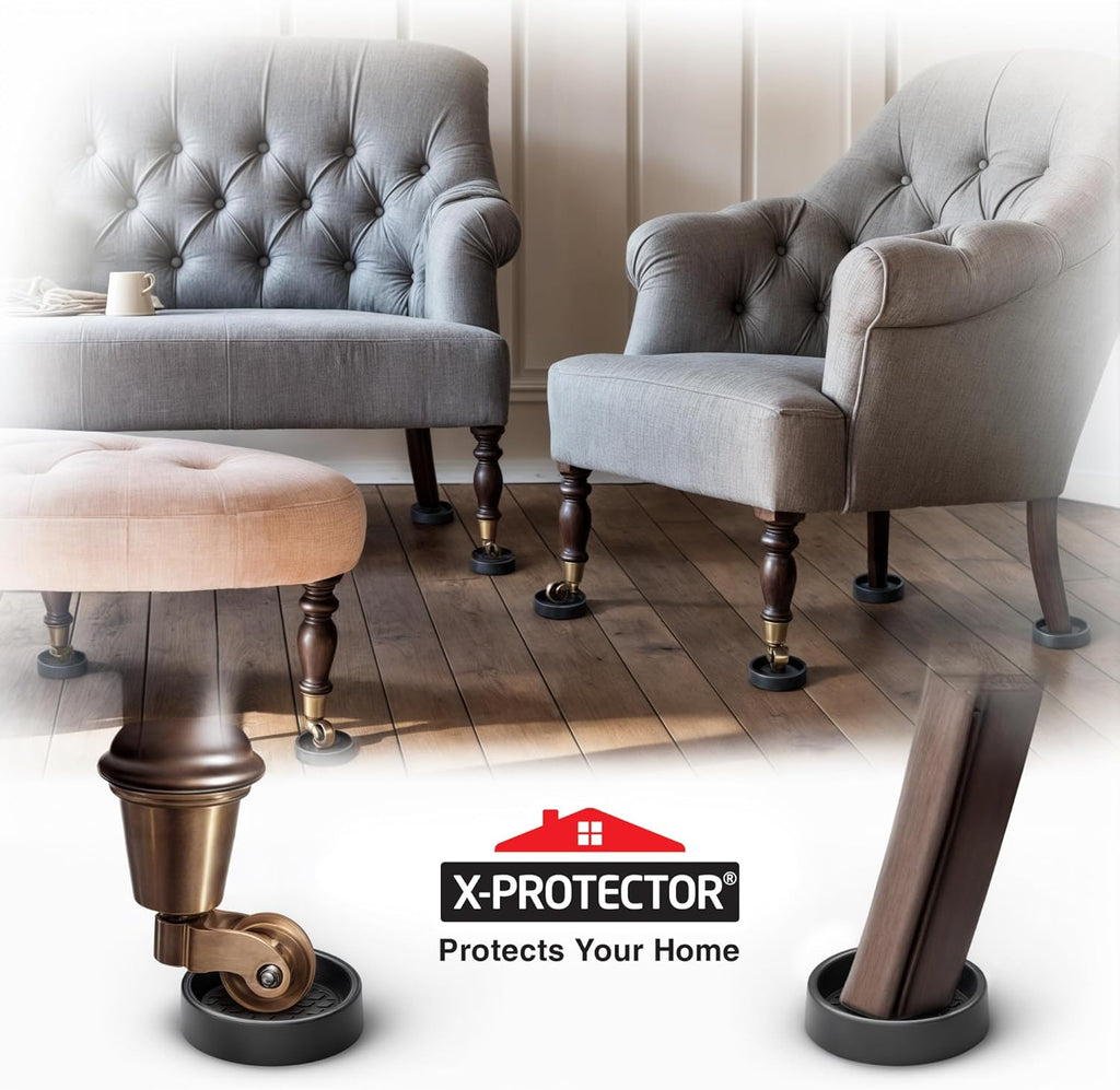 Furniture Cups X-PROTECTOR – 2" Caster Cups 8 PCS – Round Furniture Coasters – Ideal Bed Stoppers – Non Skid Furniture Pads with a Perfect Design – Rubber Furniture Pads - Protect Any Flooring!