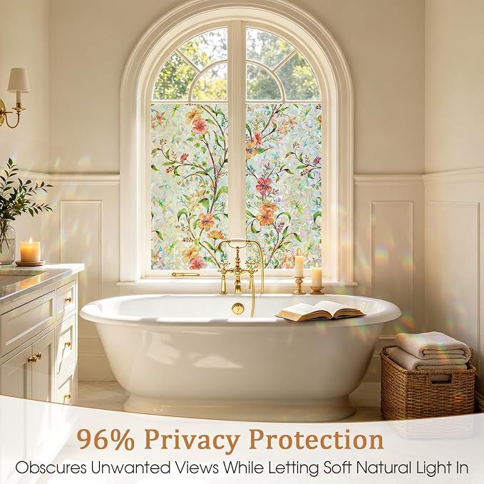 Coavas Stained Glass Window Film, 3D Rainbow Floral, 23.6" x 78.7" | Decorative - Image 4