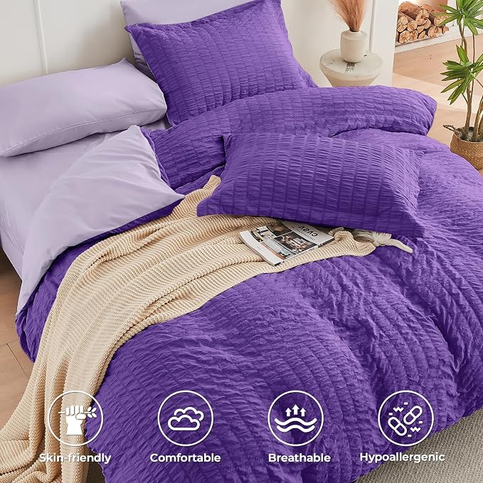 HYMOKEGE Dark Purple/Lavender Twin XL Comforter Set Seersucker 5 Pieces - Image 3