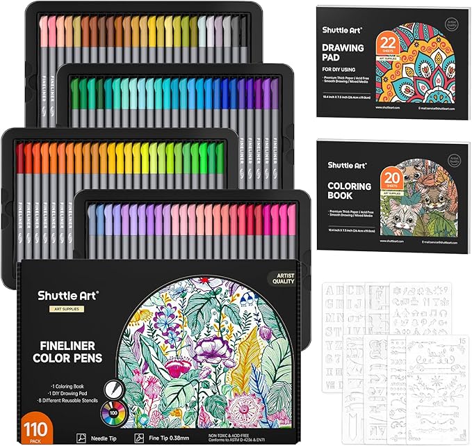 Shuttle Art Fineliner Colored Pens, 100 Colors 0.38mm Fine Point Pens by ShuttleArt
