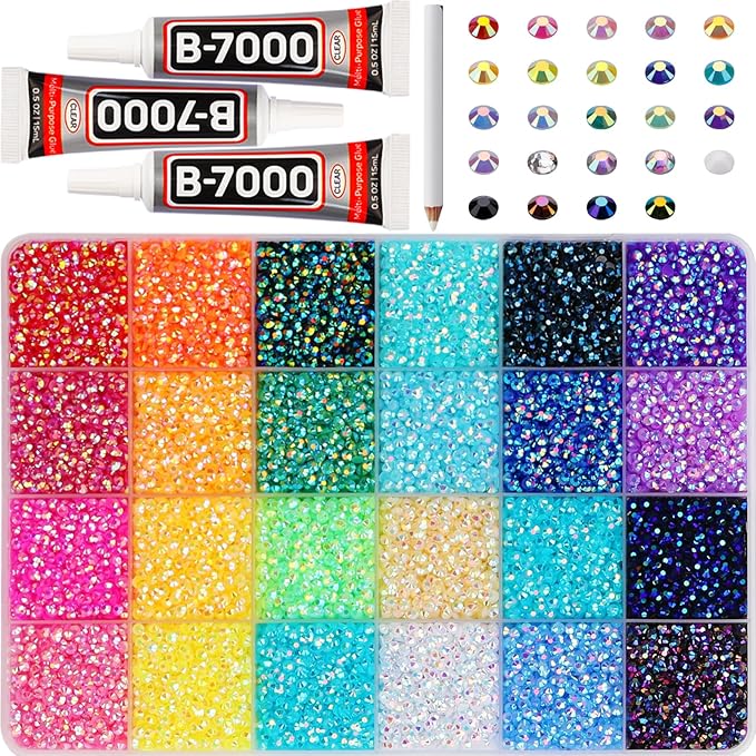 32000Pcs 3mm Rainbow Colorful Jelly Rhinestones Gems Bedazzling Bedazzed Kit by Worthofbest