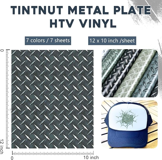 Tintnut Diamond Plate Heat Transfer Vinyl, 7 Sheets 12×10in Iron on Vinyl | - Image 2