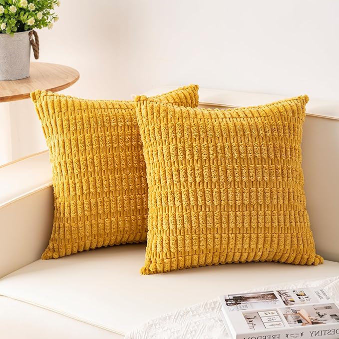 Aegero Pack of 2 Corduroy Decorative Throw Pillow Covers 16x16 Inch Soft by Unknown